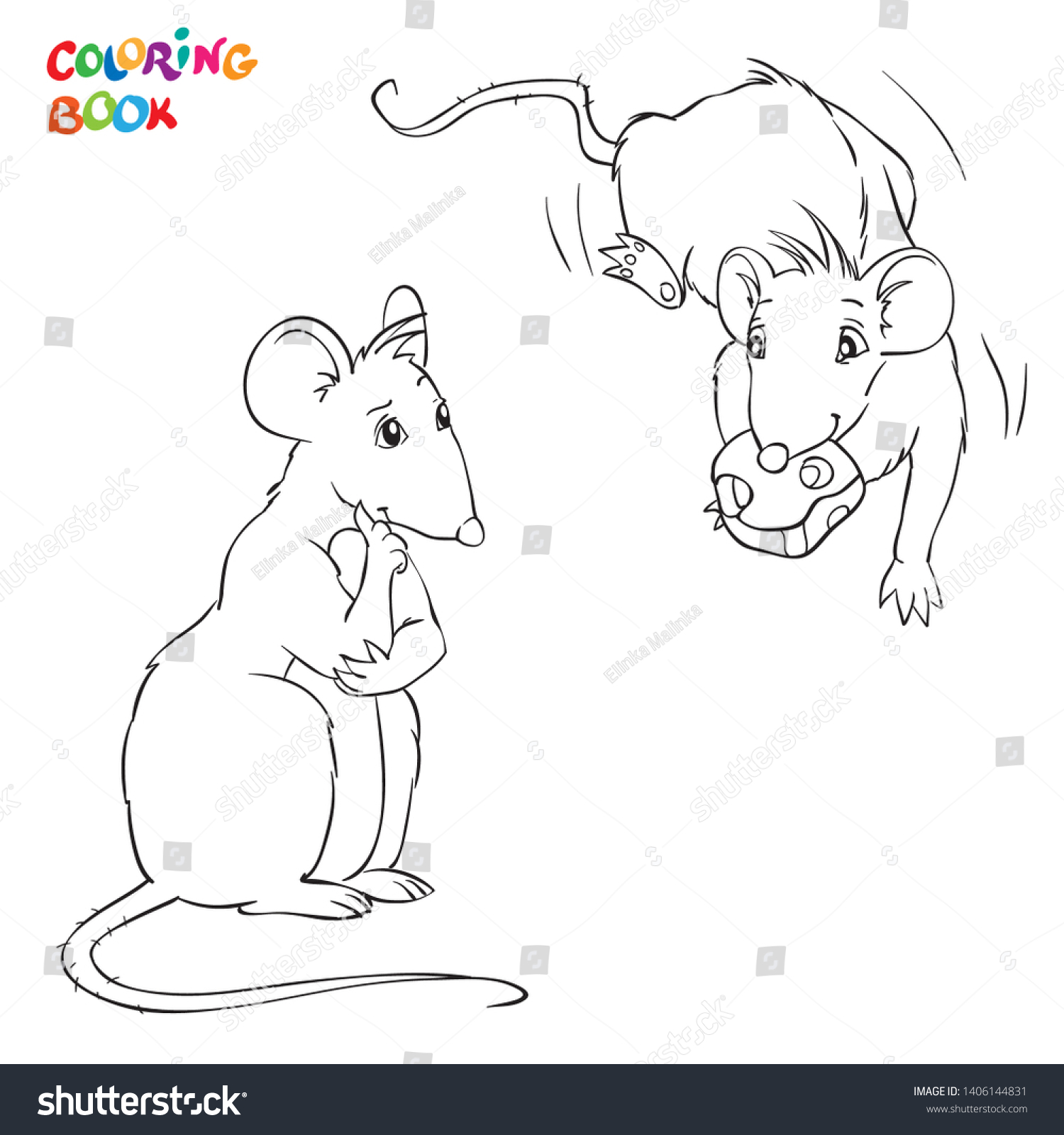 Coloring book two rats rat cheese stock vector royalty free