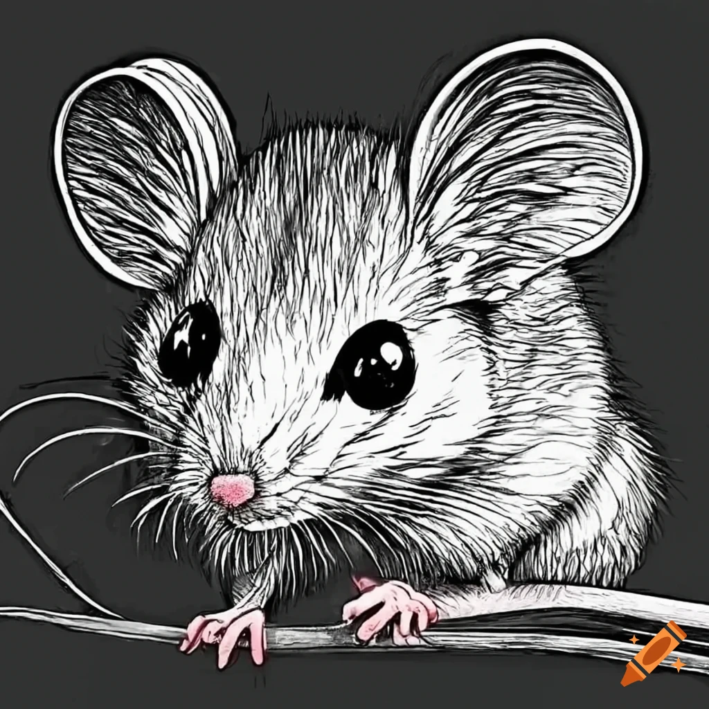 Coloring page black and white line drawing cute mouse on