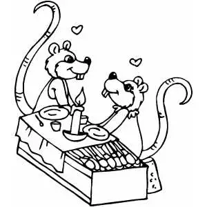 Romantic rats dinner coloring page