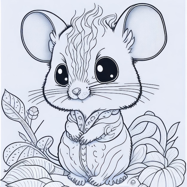 Premium ai image coloring page for kids rat mouse
