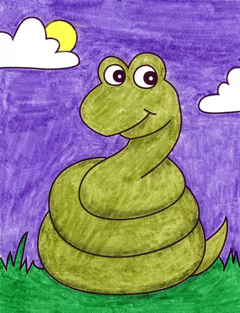 How to draw an easy snake tutorial and snake coloring page