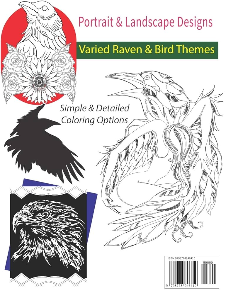 Rebs ravens coloring book for adults for the love of ravens and birds of a feather landscapes and portrait pages of various designs includes and simple raven themed coloring pages