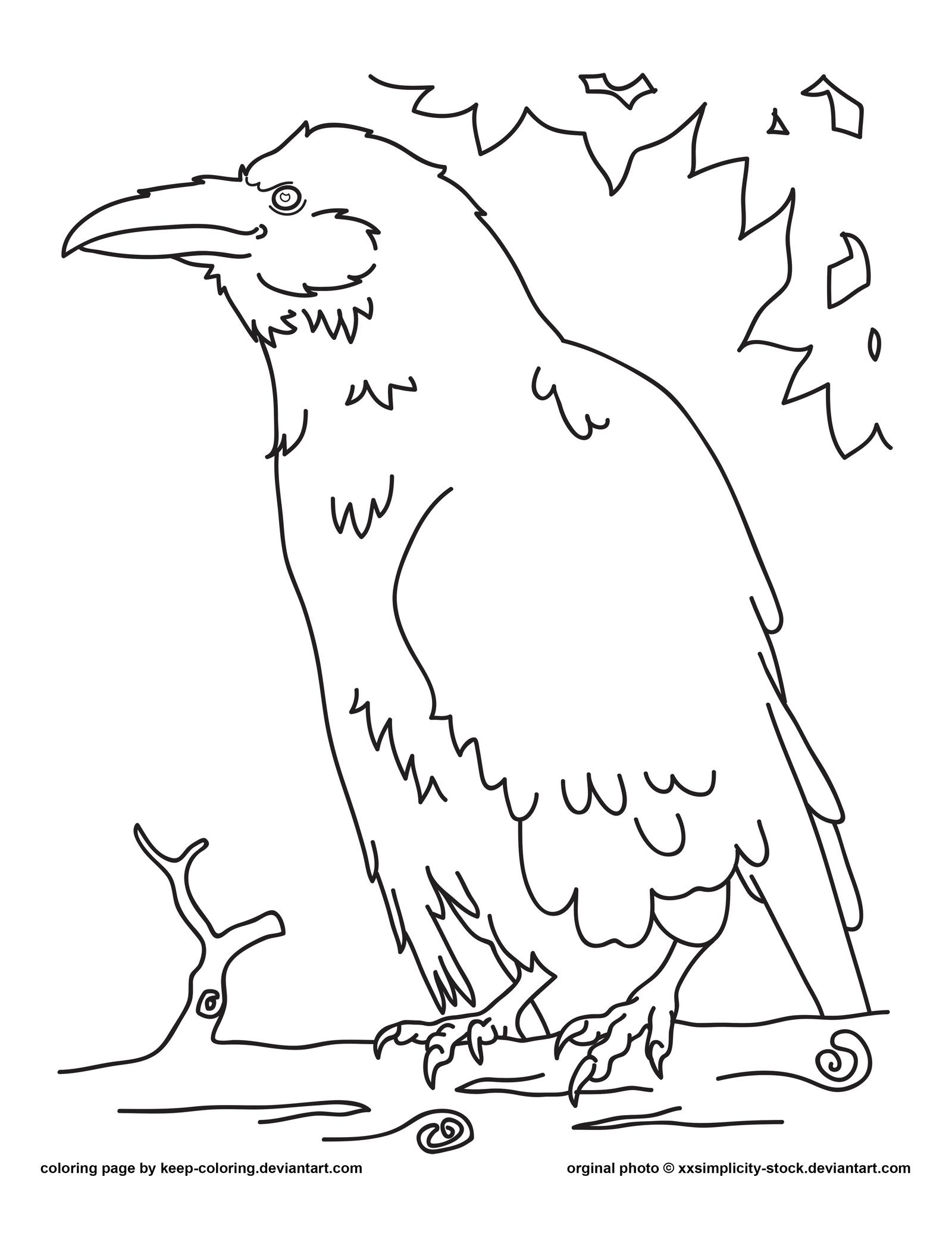 Perched raven coloring sheet by keep