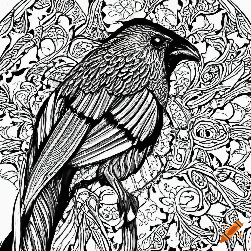 Coloring pages mandala bird image rufous treepie white background black and white