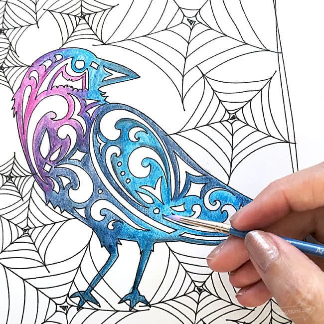 Halloween raven coloring page