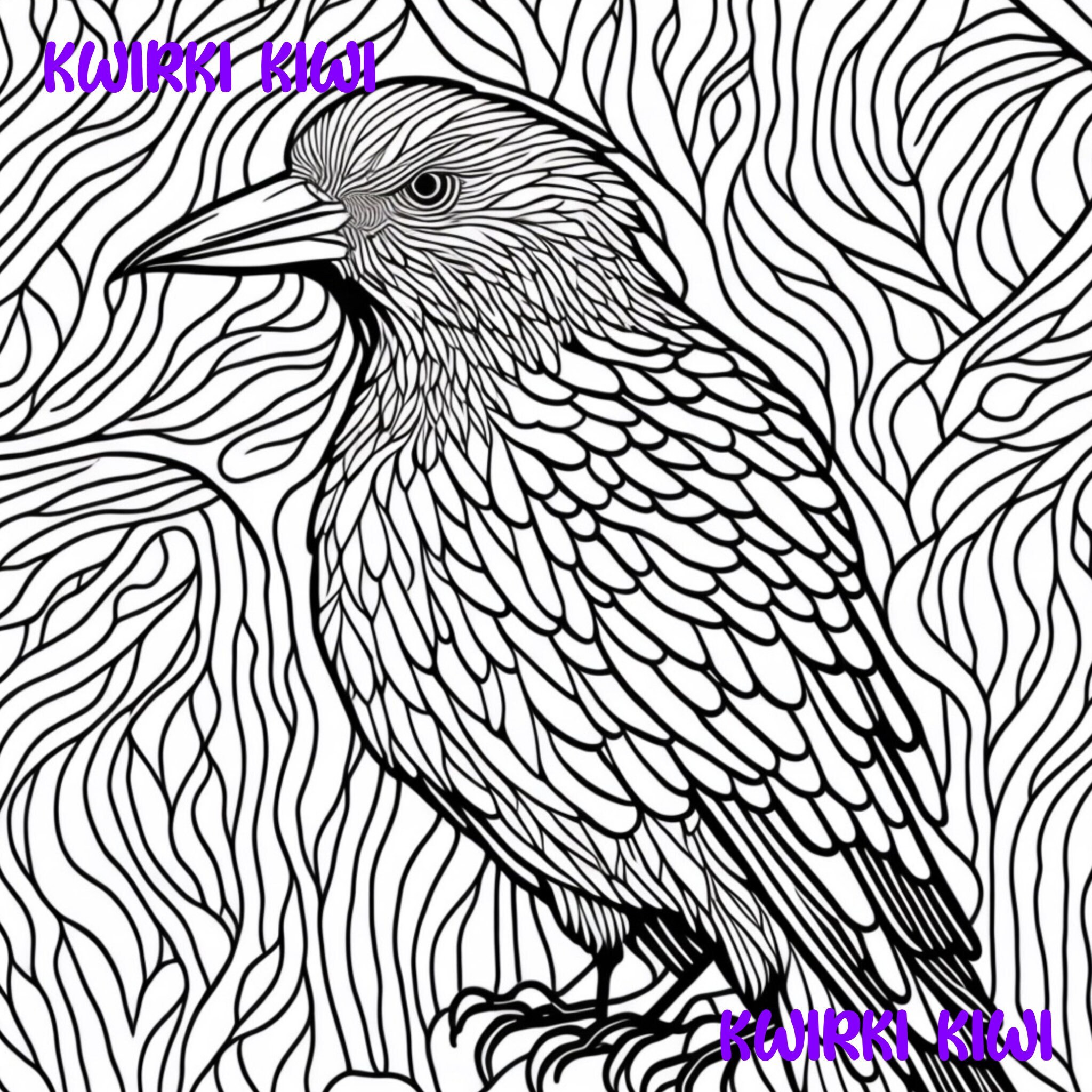 Raven crow bird relaxing adult coloring page digital