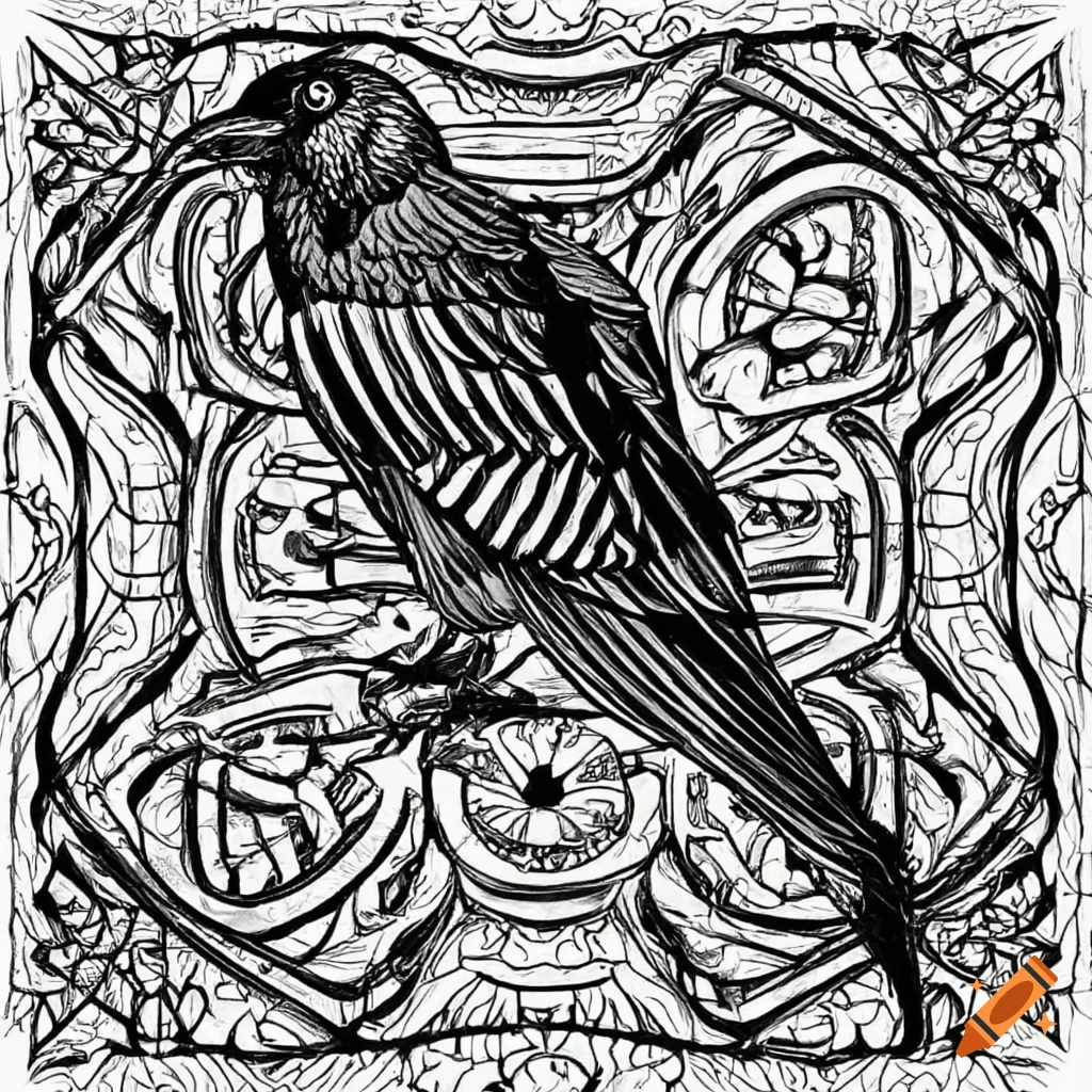 Raven simple coloring page black and white on