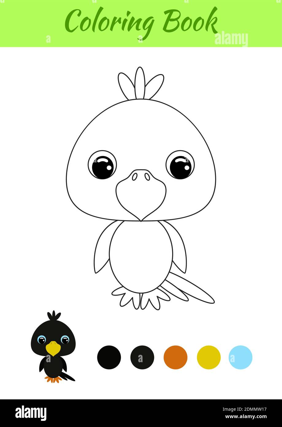 Coloring book little baby raven coloring page for kids educational activity for preschool years kids and toddlers with cute animal stock vector image art