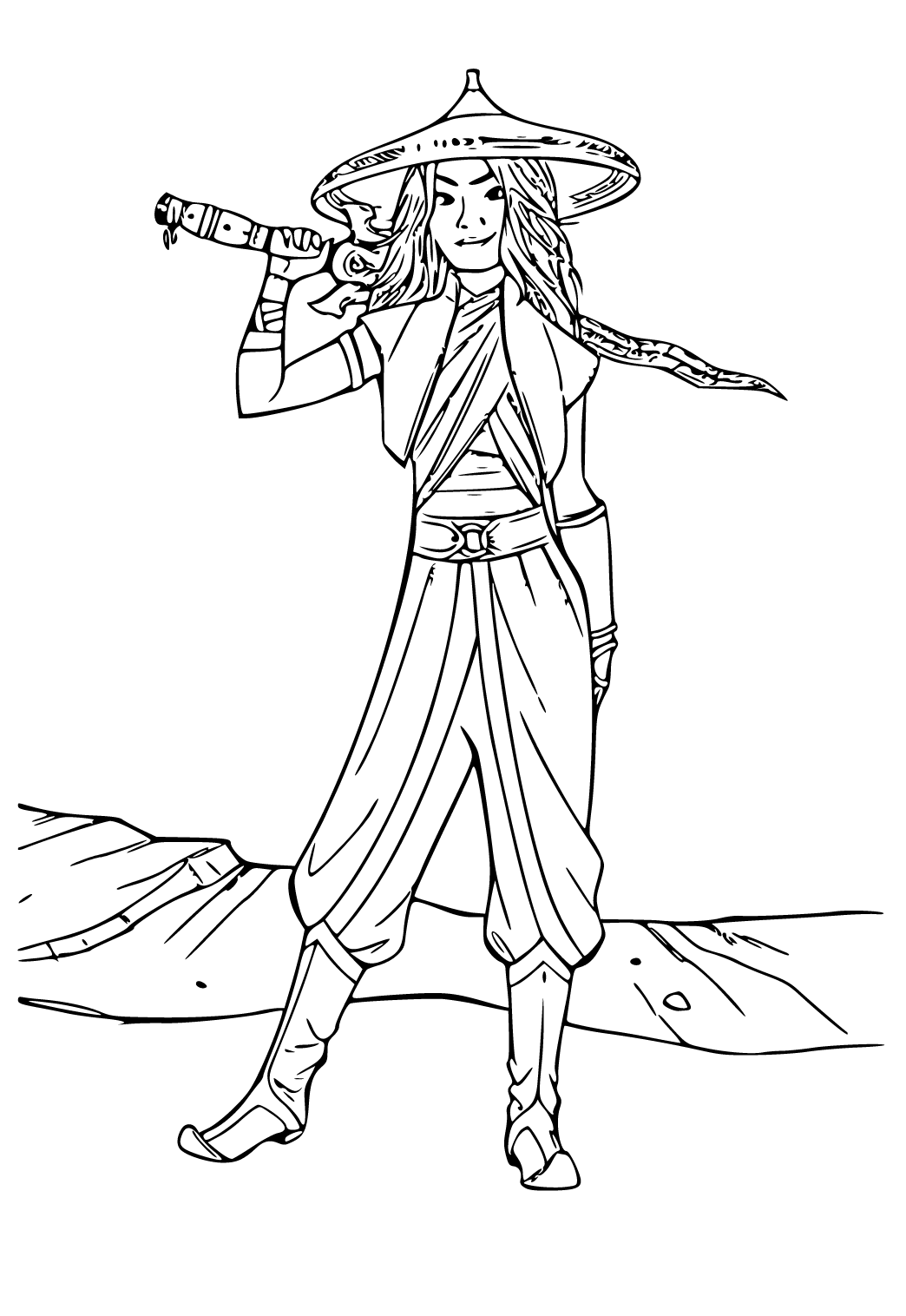 Free printable raya warrior coloring page for adults and kids