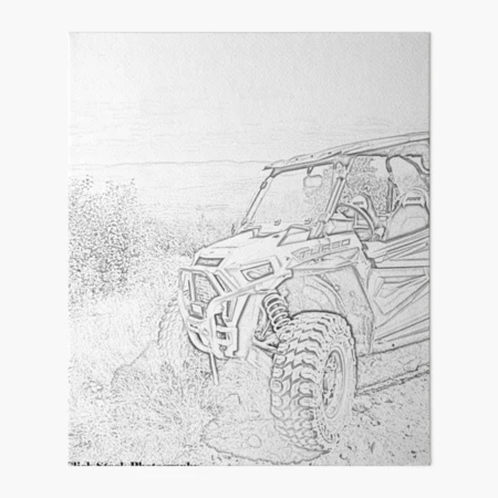 Parked rzr in coloring book style art board print for sale by katherine rose