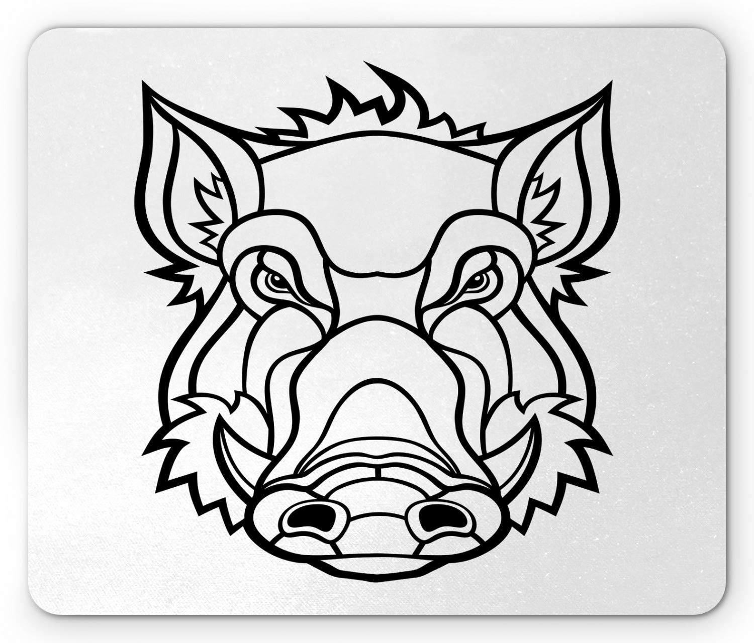 Razorback mouse pad unlored outline design drawing of wild boar pig head illustration standard size rectangle non