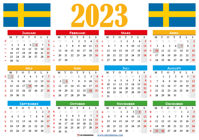 Kalender sverige med helgdagar och veckonummer