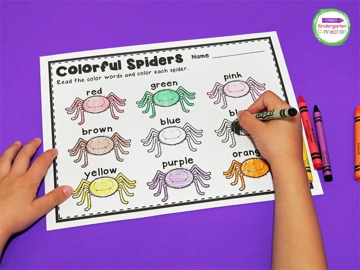 Spider color words printable