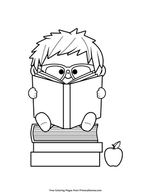 Kid reading a book coloring page â free printable pdf from