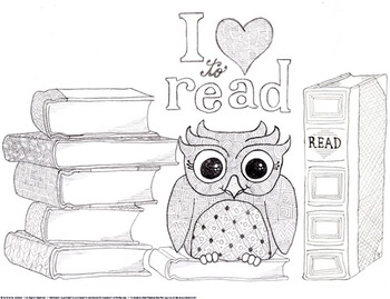 I love to read owl and books coloring page and bookmarks tpt