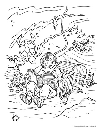 Underwater reading coloring page â tims printables