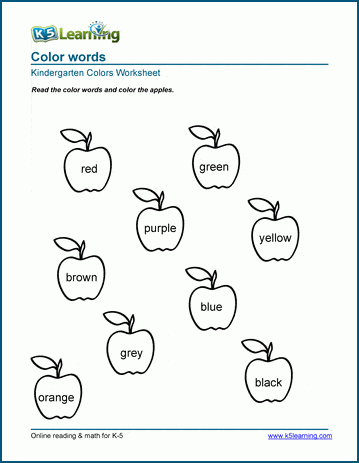 Reading and coloring worksheets k learning