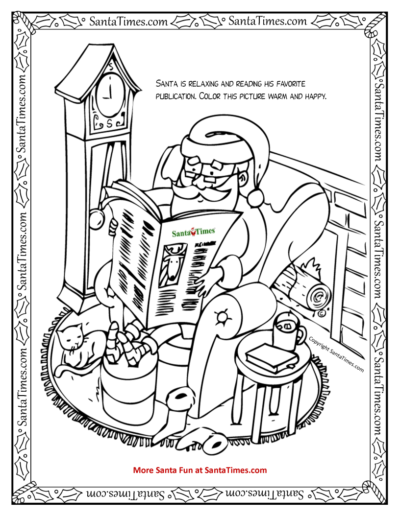 Reading santa coloring page printout