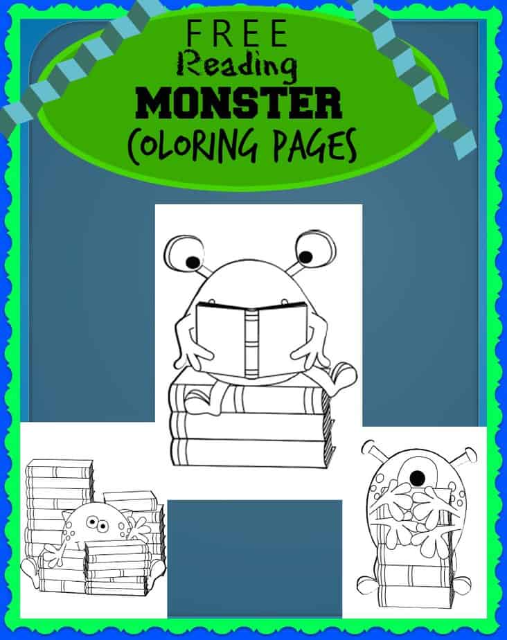 Free reading monsters with books coloring sheets