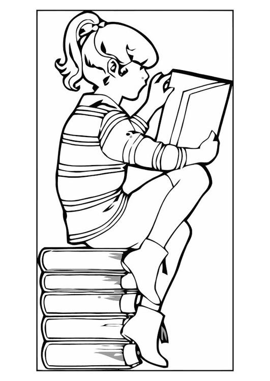 Coloring page reading a book