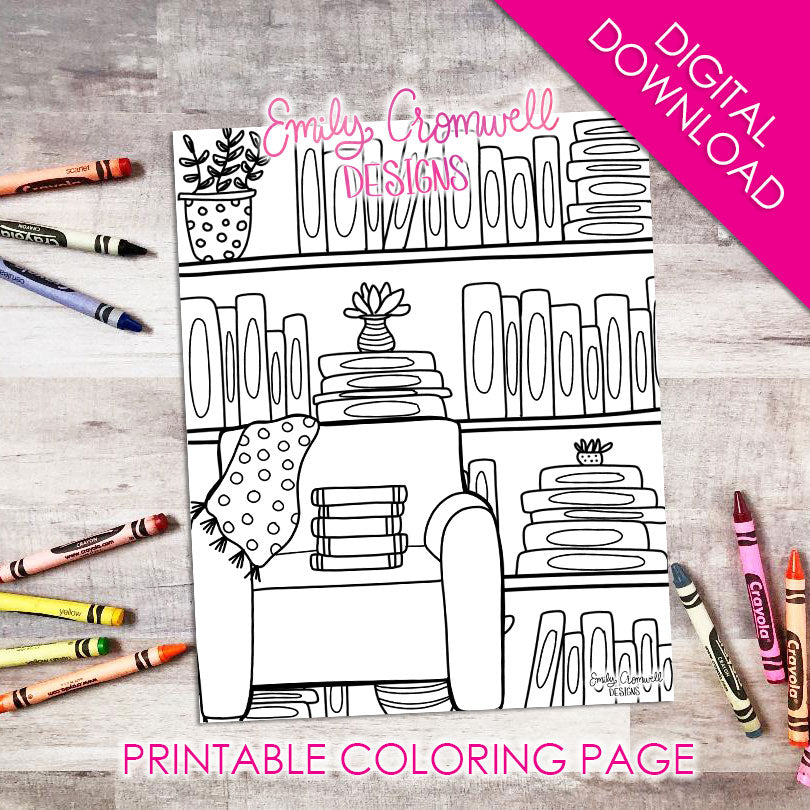 Reading nook coloring page jpeg digital download â emily cromwell designs