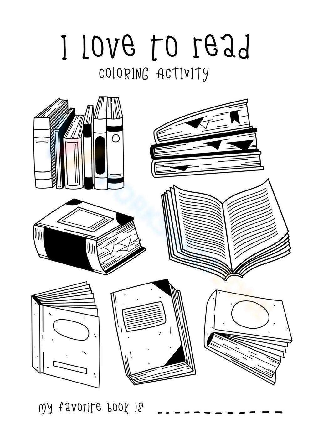 Black and white books lined reading coloring activity worksheet worksheet