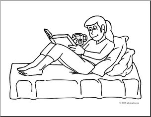 Clip art kids girl reading coloring page i