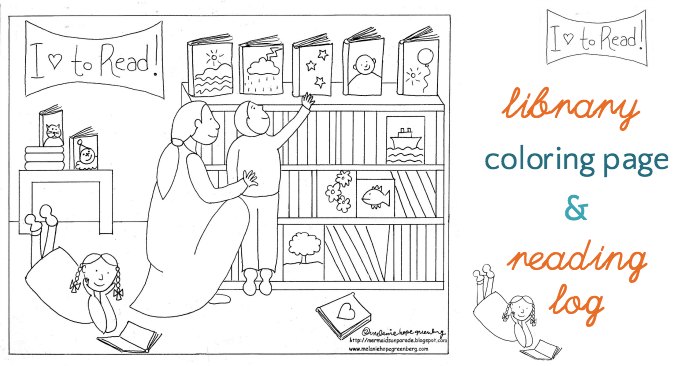 Library coloring page and summer reading log