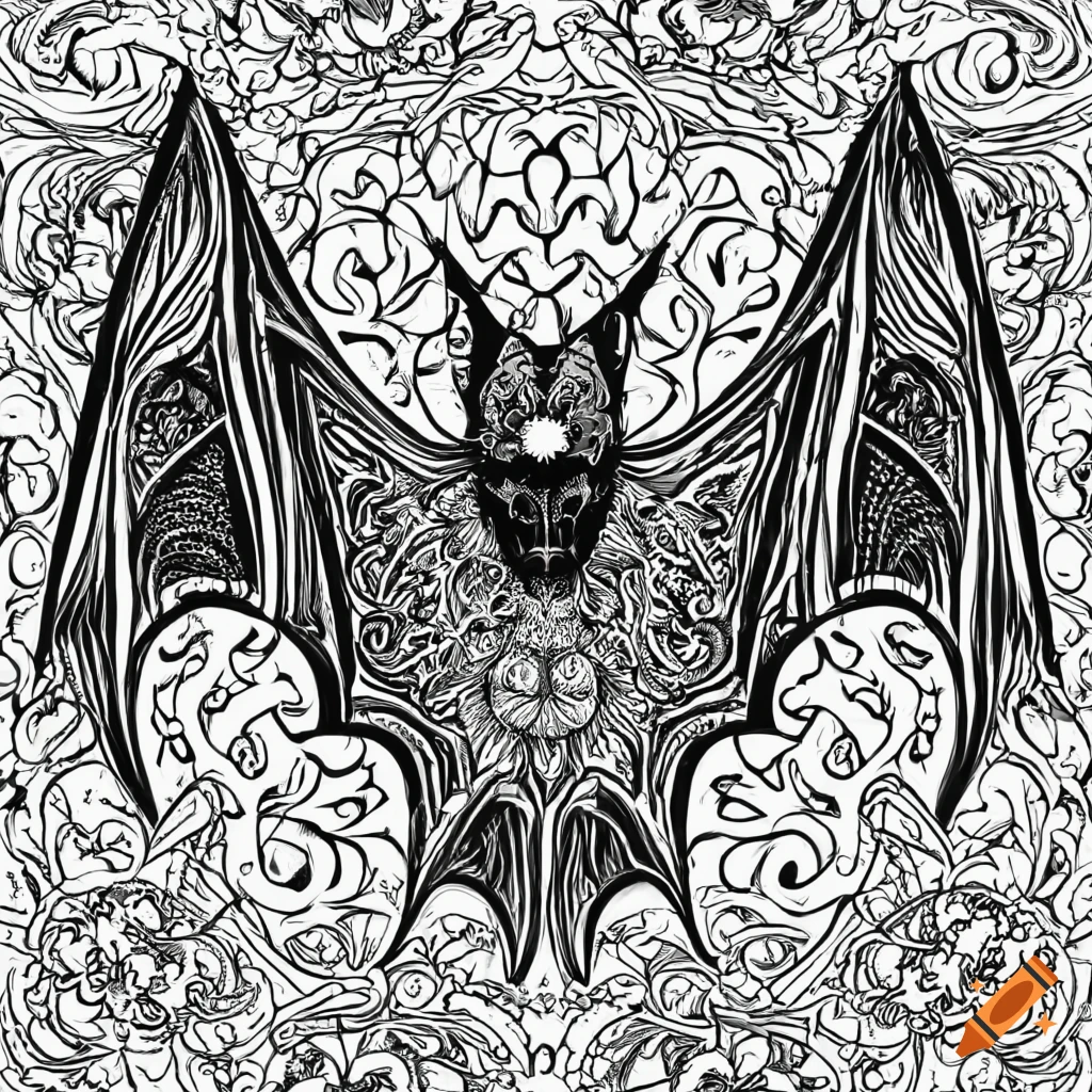Realistic bat coloring page ornaments mandala monochrome easy vector central on