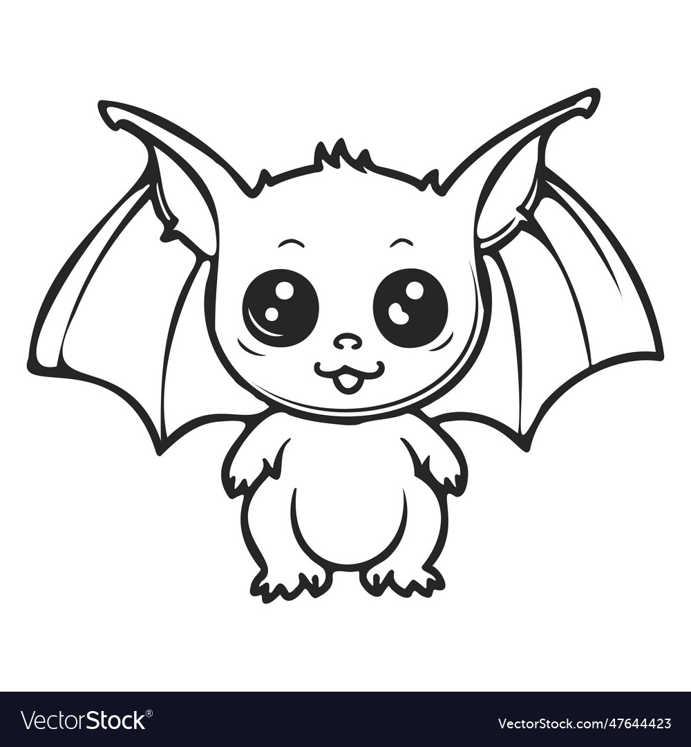 Coloring page simple black and white cute bat vector image