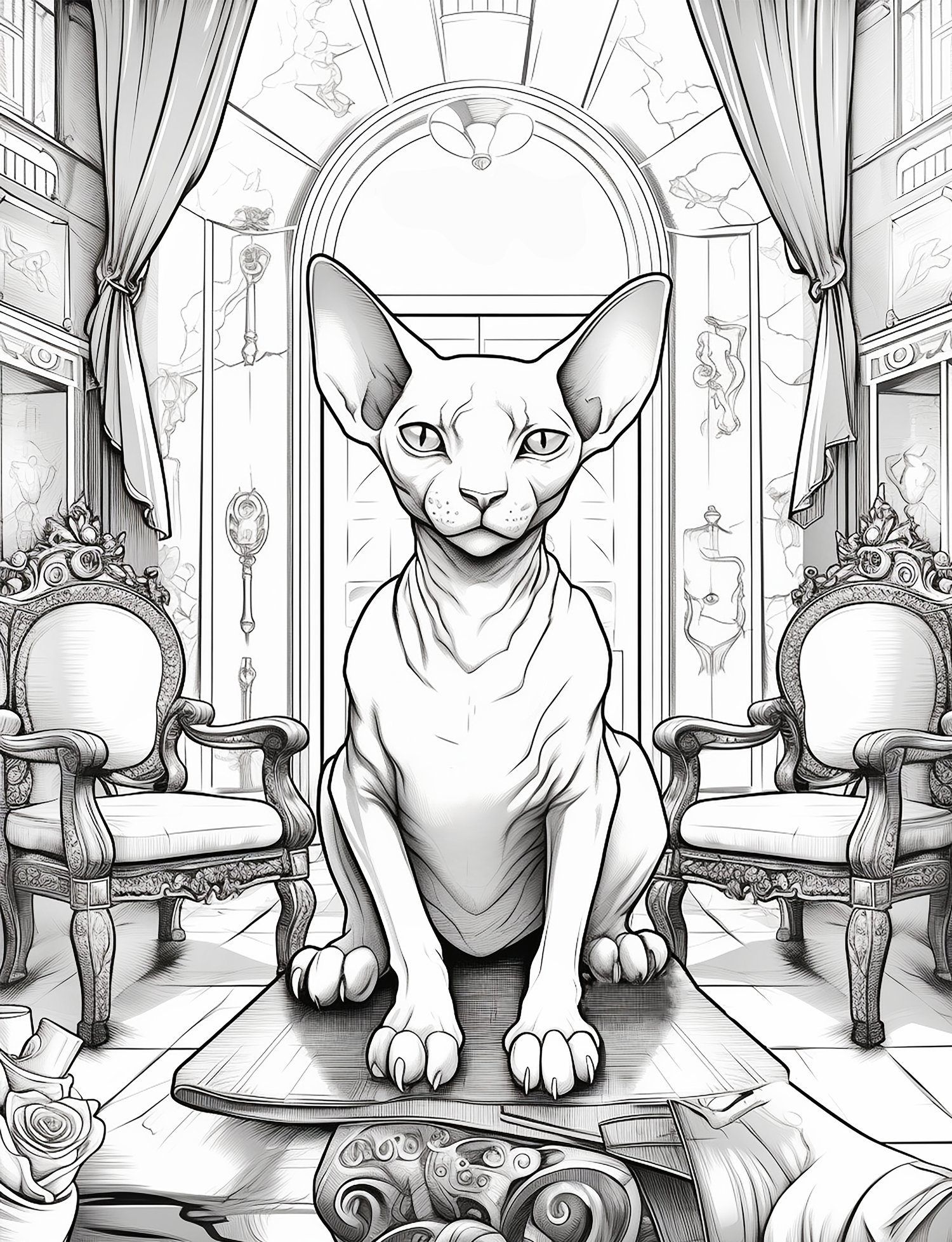 Realistic cat coloring pages