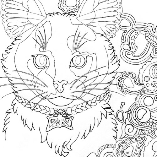 Tortoiseshell cat coloring page for adults