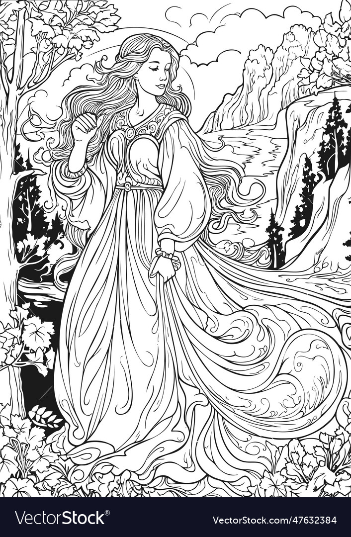 Enchanted realm princess coloring book pages vector image