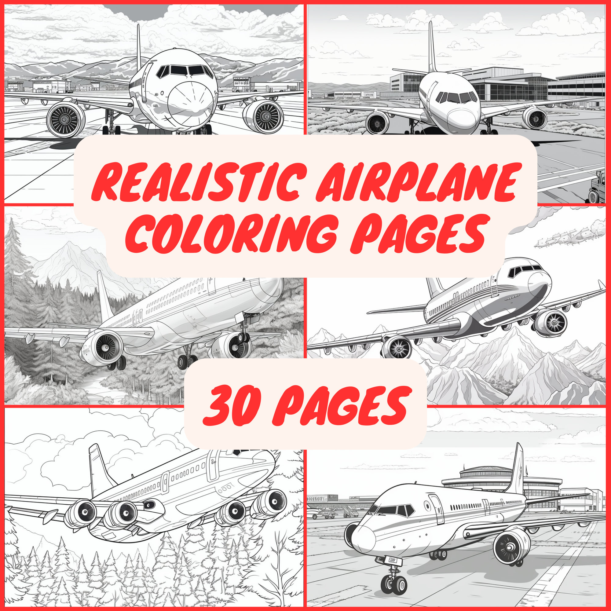 Realistic airplane coloring book pages for kids and adults ideal birthday preschool homeschool printable aviation fun