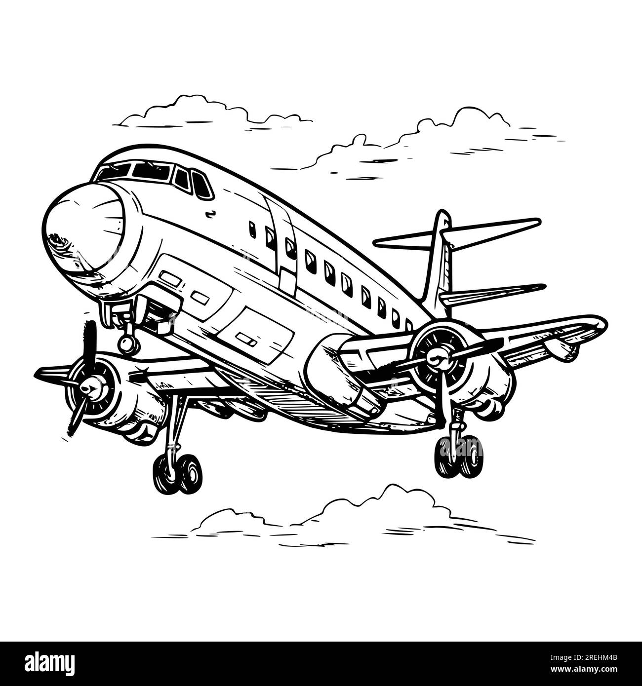 Plane coloring pages drawing for kids stock vector image art