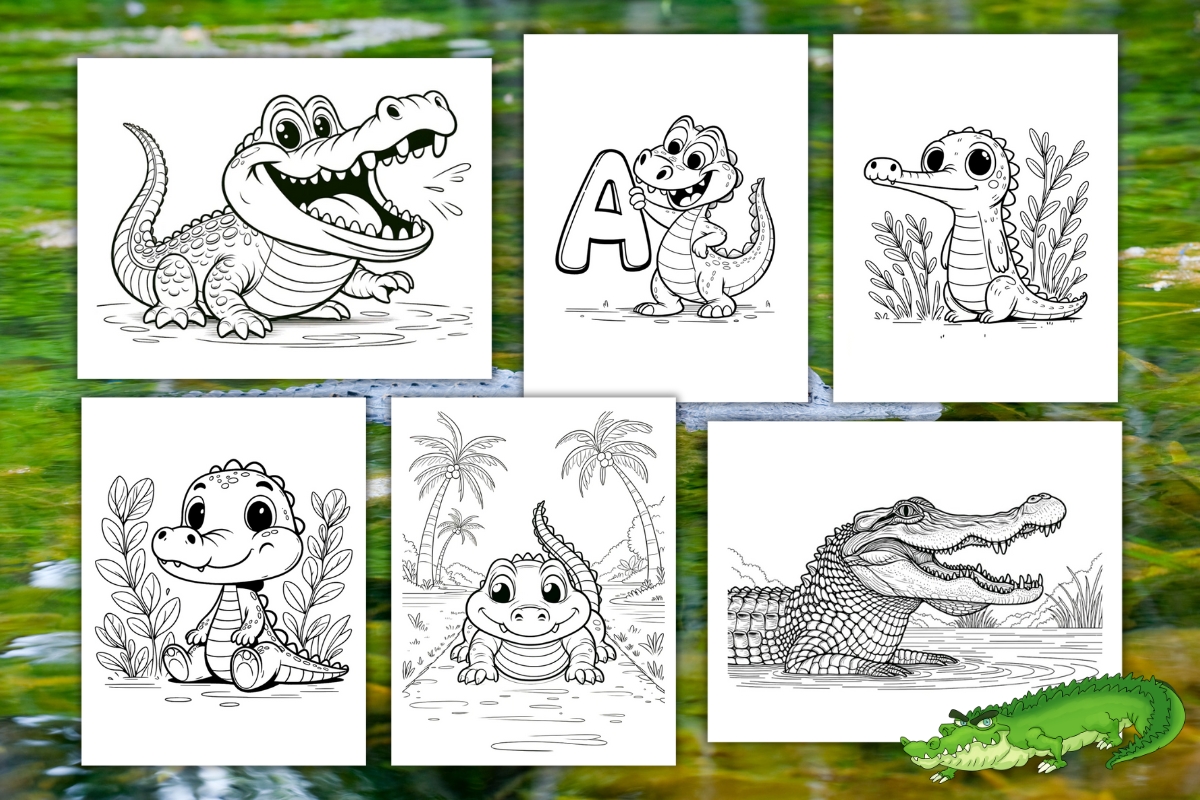 Alligator coloring pages for kids