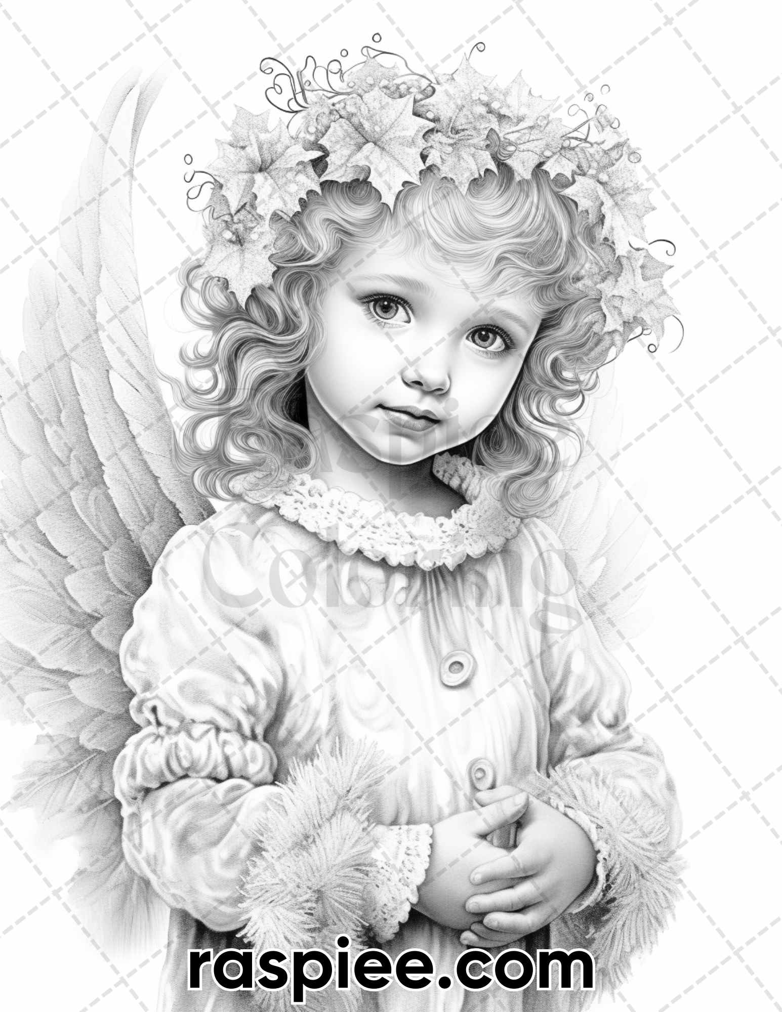 Christmas angel grayscale coloring pages for adults printable pdf â coloring