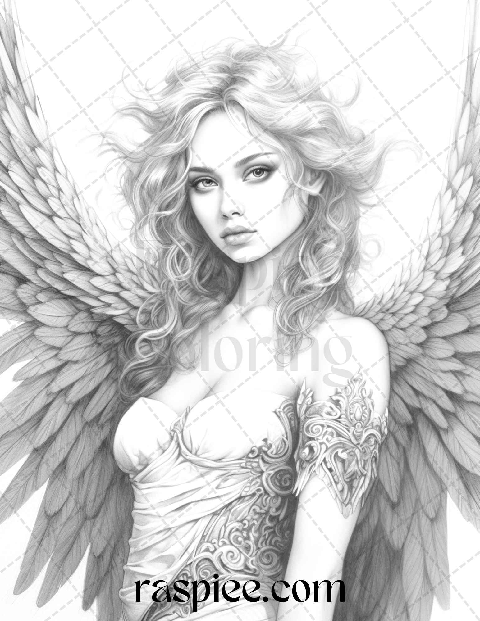 Enchanting angels grayscale coloring pages printable for adults pd â coloring