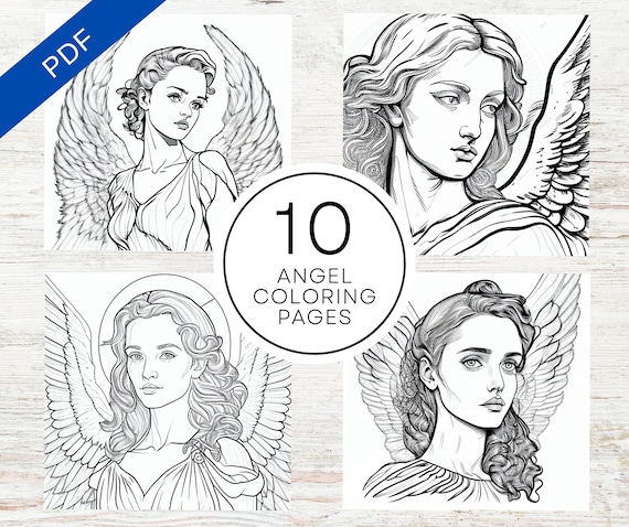 Angel coloring pages for adults printable pdf pages a realistic christian grayscale illustrations download now