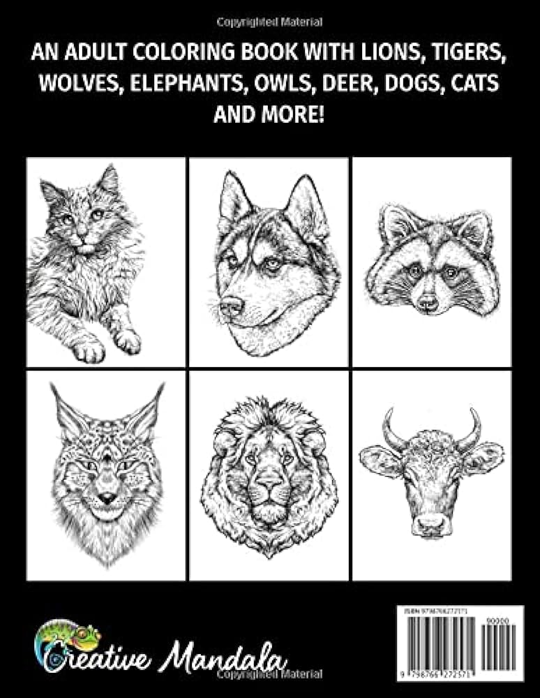 Realistic animals an adult coloring book with lions tigers wolves elephants owls deer dogs cats and more mandala creative books