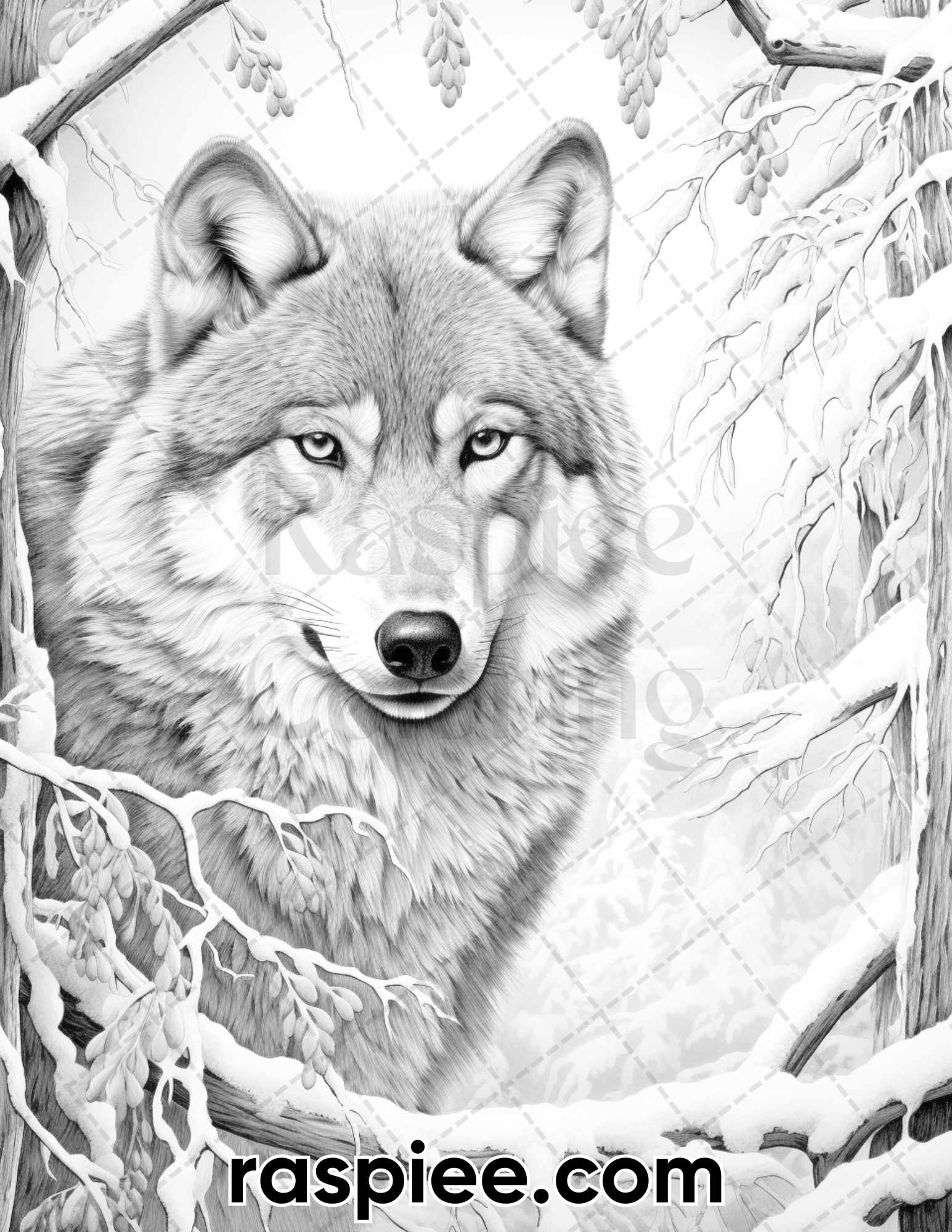Winter wolf grayscale coloring pages for adults printable pdf inst â coloring