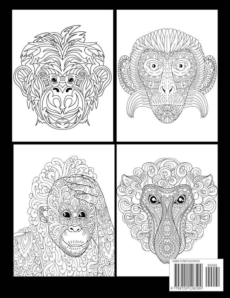 Adult monkey coloring book monkey coloring book advanced adult coloring books for stress relief and relaxation realistic animals coloring book grate press nr books