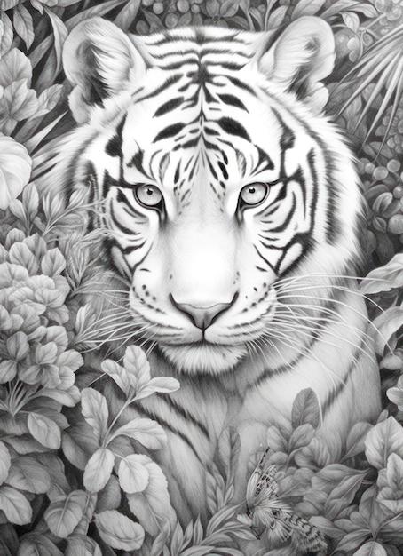 Premium ai image coloring pages for adult animal in jungle greyscale