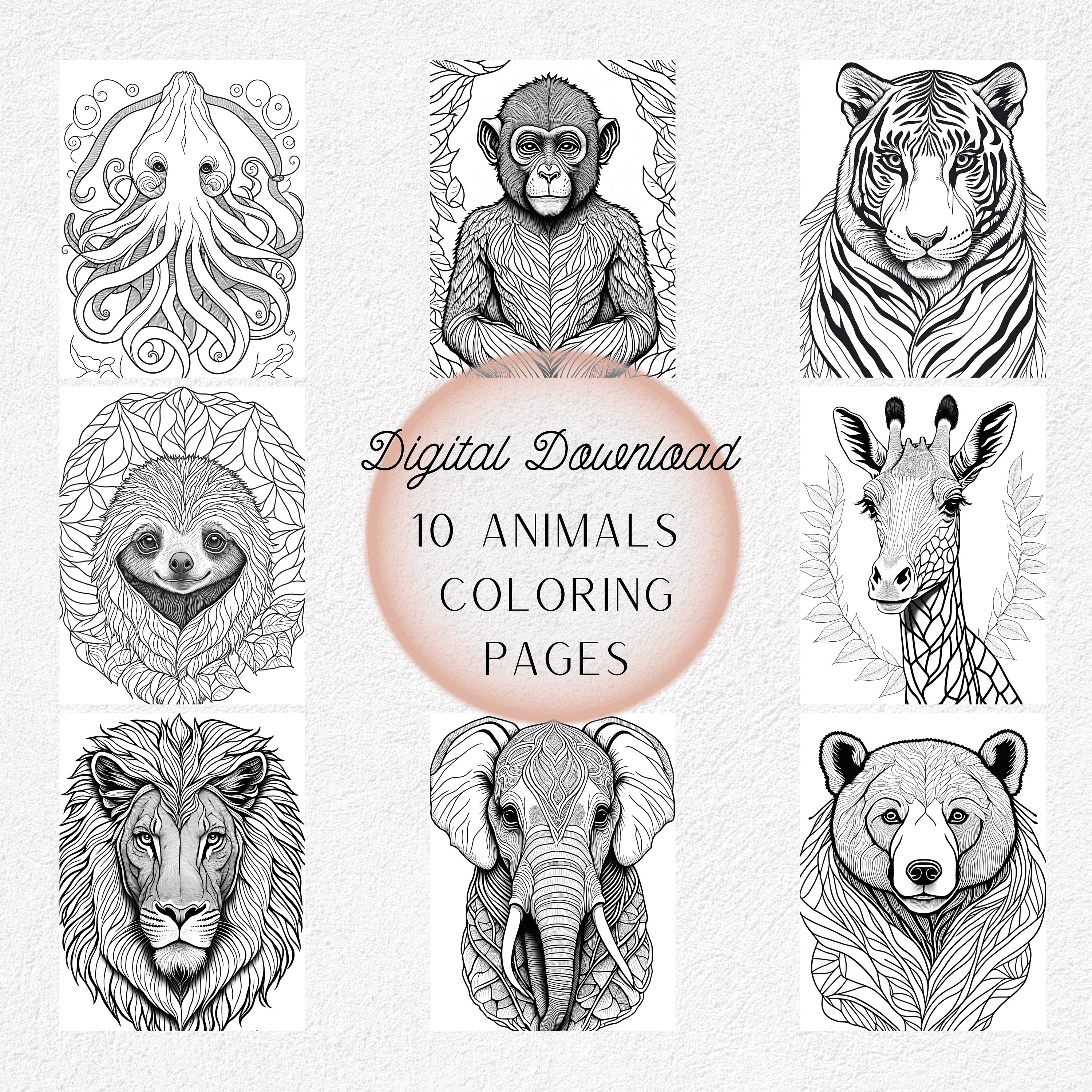 Realistic animals coloring pages for teens and adults printable pdf pages us letter for stress relief relaxation