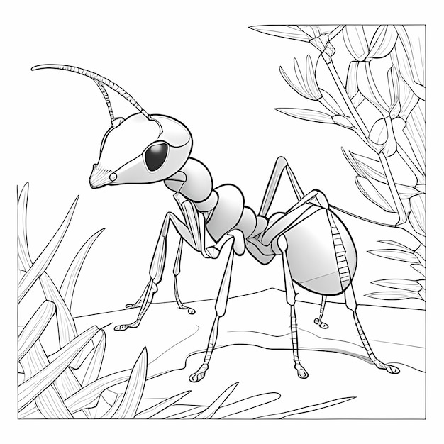 Premium ai image coloring page for kids of an ant with thick lines low detail