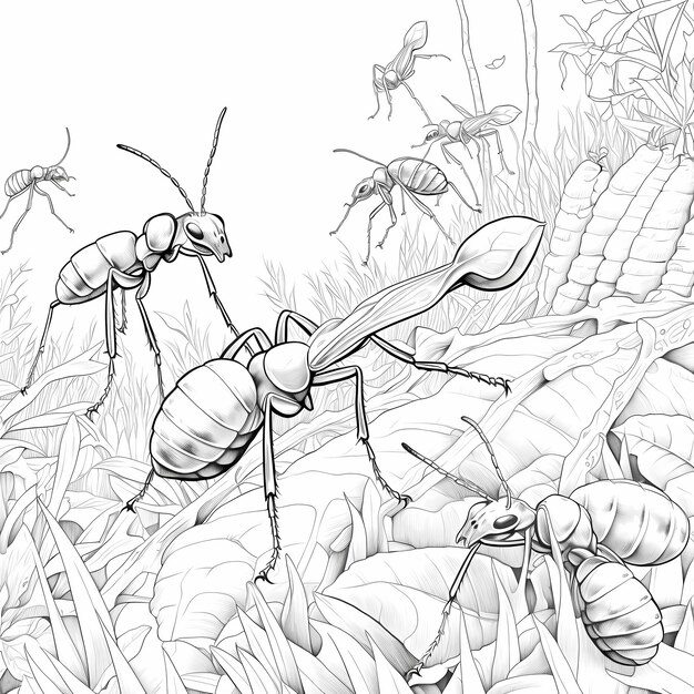 Premium ai image coloring page for kids bugs and insects ants low detail