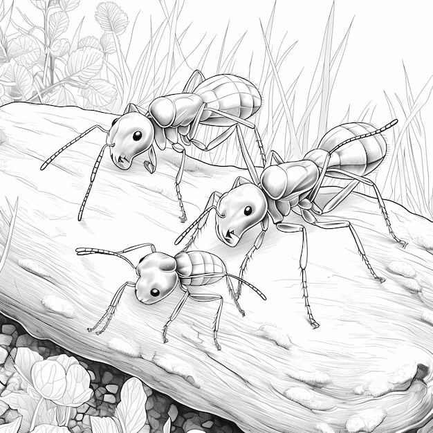 Premium ai image coloring page for kids bugs and insects ants low detail