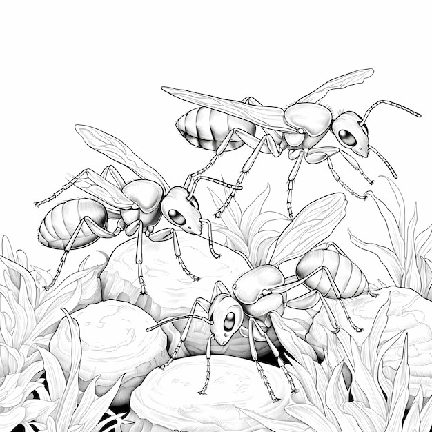 Premium ai image coloring page for kids bugs and insects ants low detail