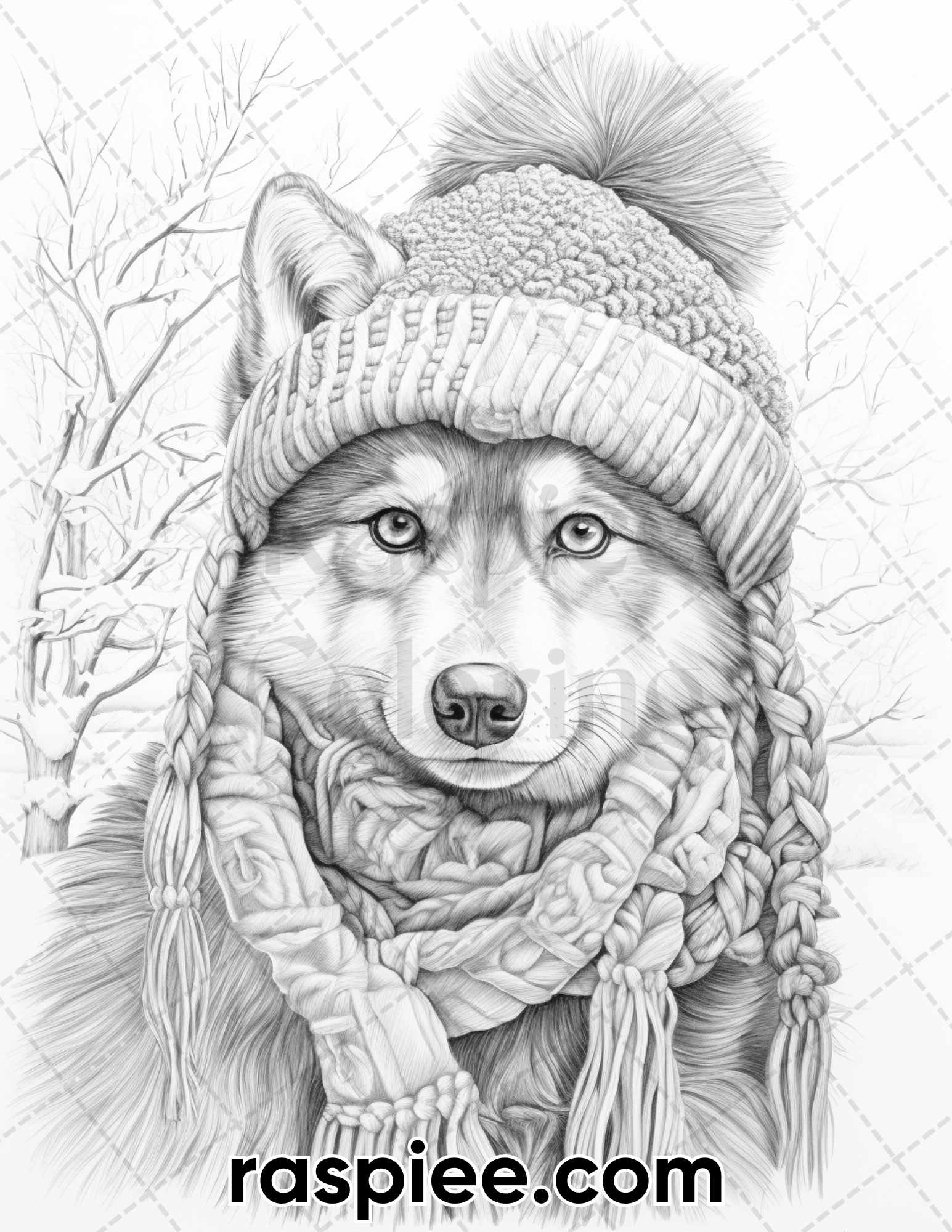 Winter wolf grayscale coloring pages for adults printable pdf inst â coloring