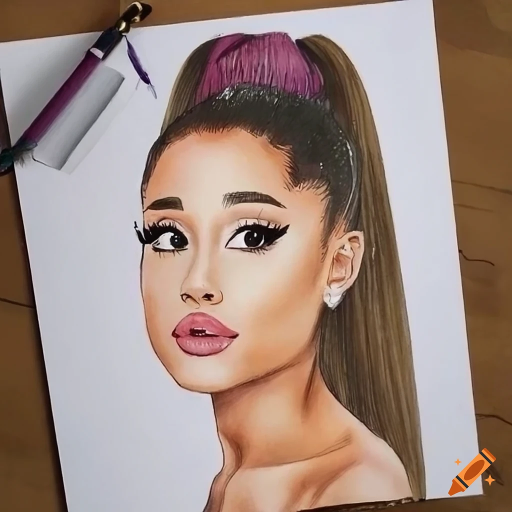 Drawing of ariana grande on paper on